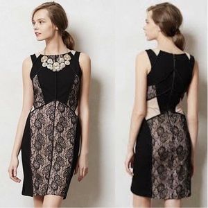 ANTHROPOLOGIE NEW Paneled Lace Dress Black Nude 2